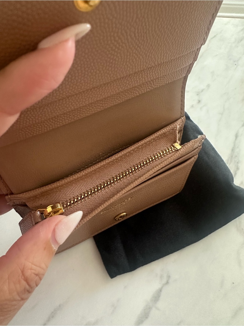 Saint Laurent Small Quilted Wallet in Tan/Beige with Gold YSL Logo - Picture 6 of 11